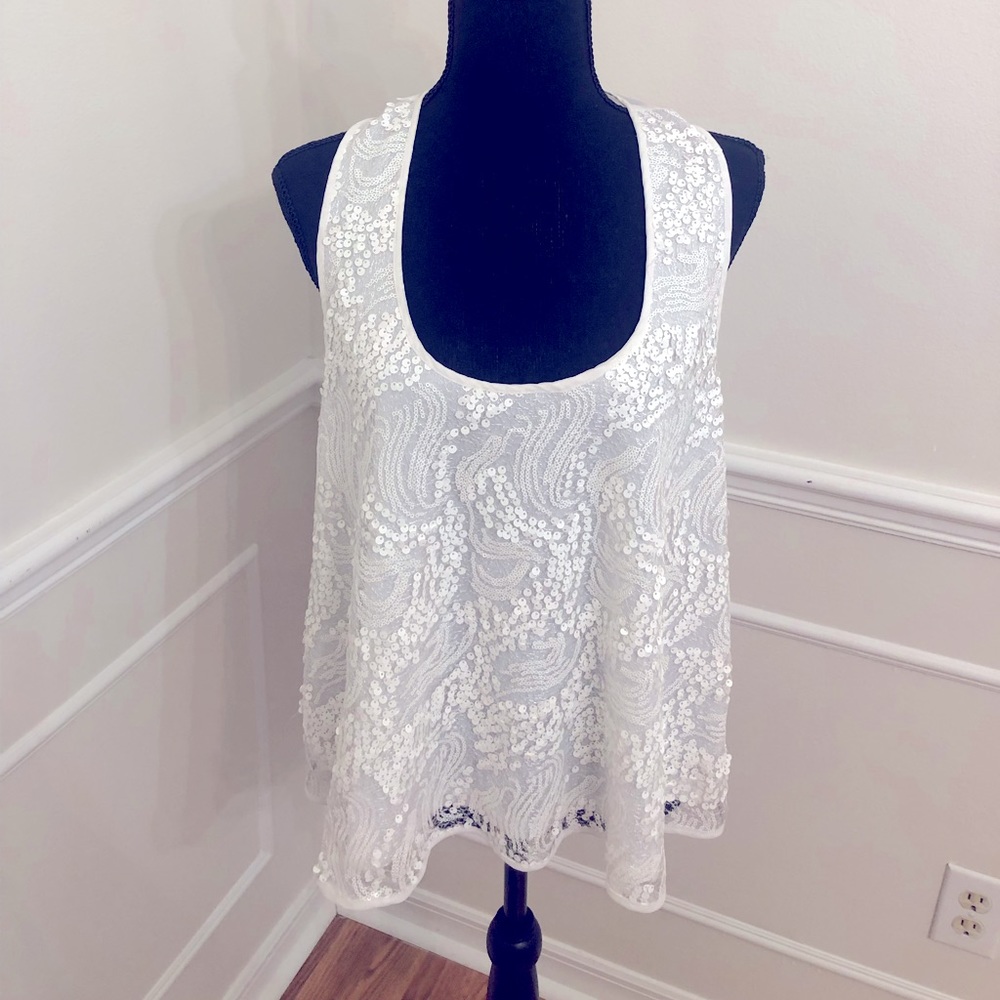 Sequin Sheer Tan Top